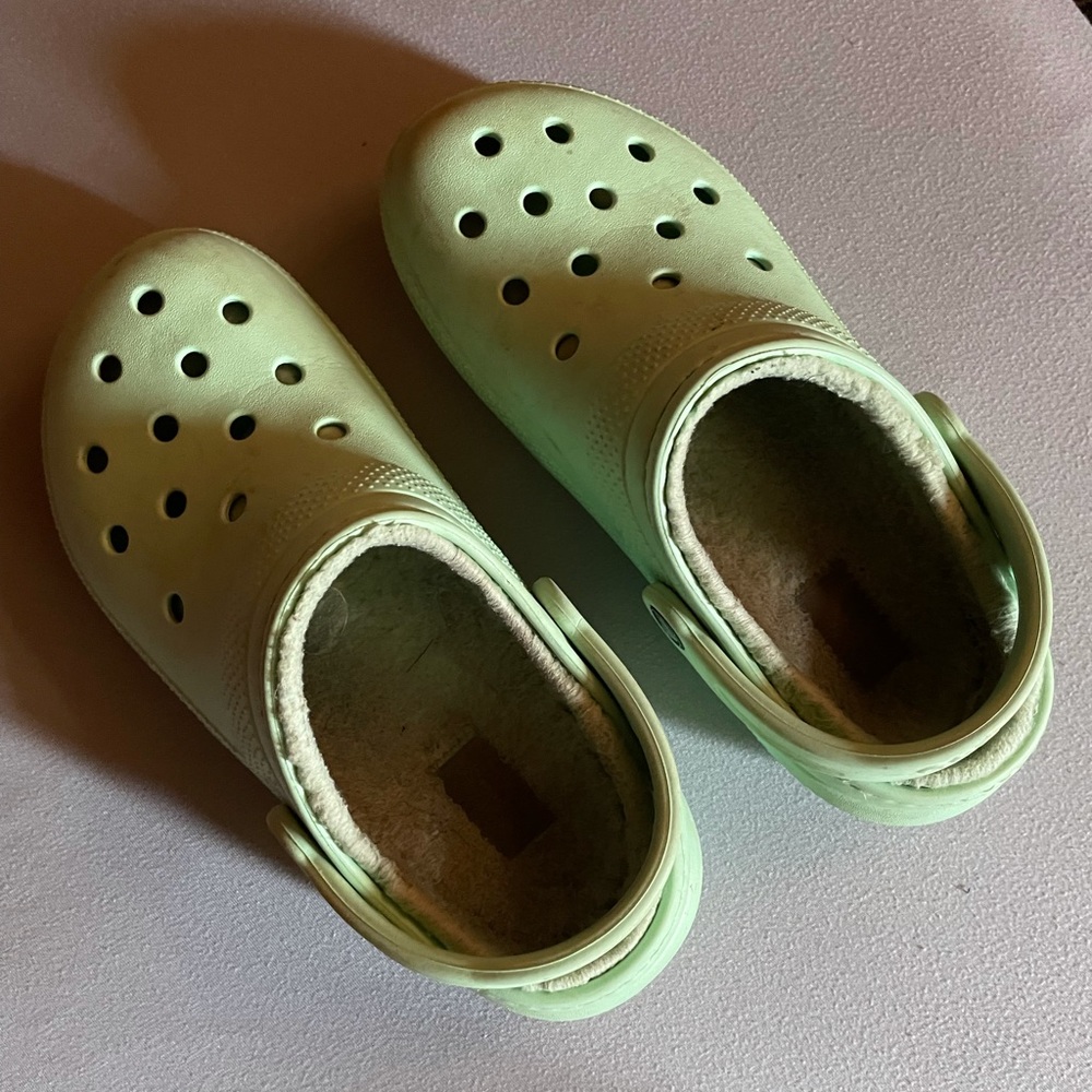 Mint green fleece lined crocs
